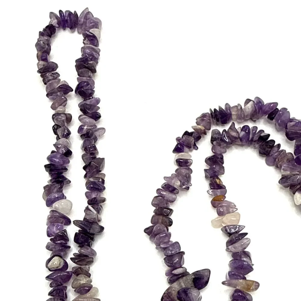 Vintage Amethyst Chip Necklace Long Strand Stone Boho Energy Protection Calming